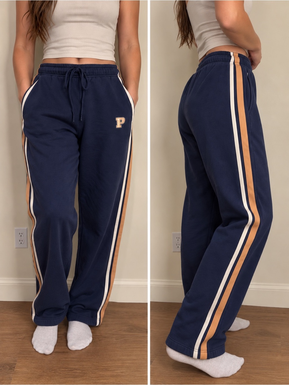 PINK Victoria’s Secret Navy Varsity Stripe Sweatpants Retro Y2K Style M